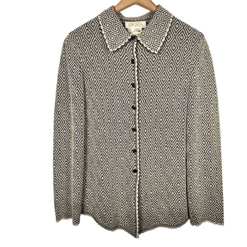 ESCADA Vintage Scalloped Metallic Wool Blend Cardigan Jacket